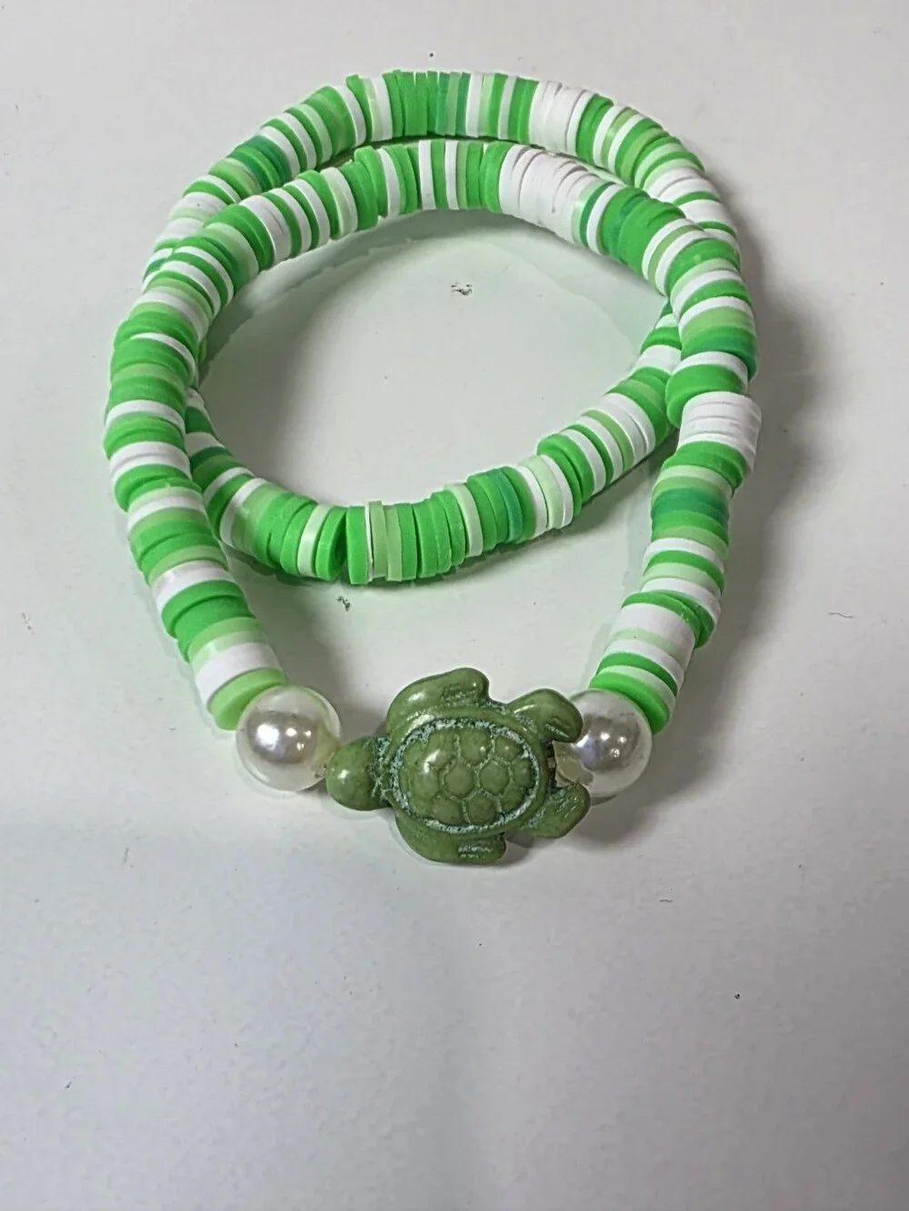 Green & White Turtle Bead Stretch Bracelet Set By Izzy G.